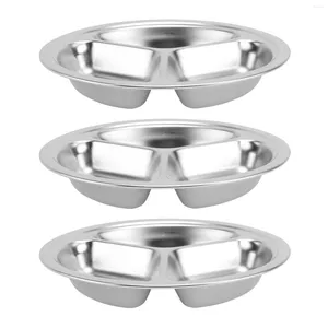 Dinnerware Sets 3Pcs Stainless Steel Divided Dinner Plates 3 Grids Camping Dishes Serving Platter Snack Tray Rice For Party