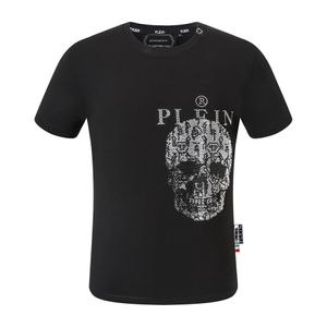 Pleinxplein pp camisetas masculinas design original camisa de verão plein camiseta pp algodão strass camisa manga curta 123 preto cor branca