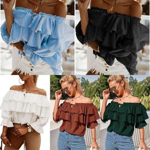 Summer Off Shoulder Pleated Long Sleeved Shirt Casual Layered Womens Top