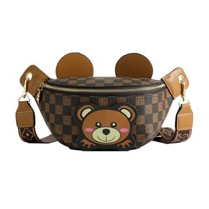 Neu einfacher und modischer Retro -Schachbrett -Checker One Schulter -Crossbody -Tasche süße kleine Bären -Brust -Tasche