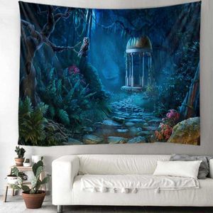 Tapestries Home Decor Fantasy Landscape Forest Print Tapestry Art Wall Hanging Room Decoration Yoga Mattan Bakgrund Tyg Tapiz