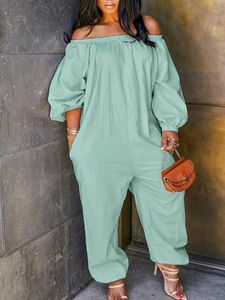 Kvinnors jumpsuits Rompers LW Plus Size Women Clothing Off the Shoulder Long Sleeve Pocket Bateau Neck Casual Loose Jumpsuit 230811