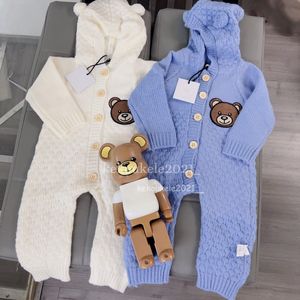 Autumn Winter nyfödda Baby Boys Girls Bear Ear Sticka Romper Hooded tröja långärmad stickad jumpsuitdräkt