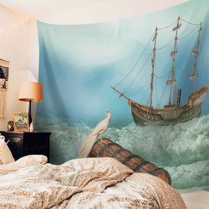 Tapestries Wave Boat Tapestry Wall Hanging Home Decor Tapestries Wall Cloth Bedroom Wall Decoration