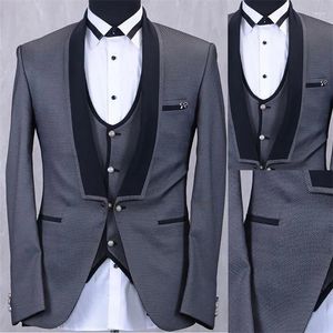 Men's Suits Dark Grey One Button Mens 3 Pieces Costume Homme Grooms Wedding Tuxedos Terno Masculino Slim Fit Prom Jacket Pant Vest