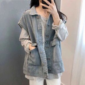 Kvinnors västar Kvinnor denim Vest Waistcoat ärmlös topprock Korean Fashion Denim Jacket Loose Leisure Cardigan Basic Style Free Frakt HKD230812