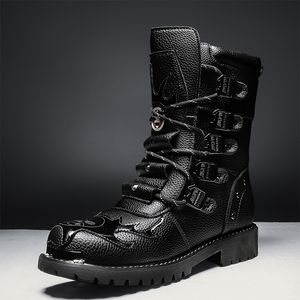 Boots High Top Men Fashion Street Style Motorcykel Frerbete Outdoor Walking Shoes Lace Up Wearresisting Platform 230811