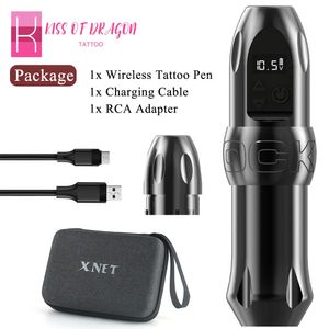 Tatuaż maszyna Kiss of Dragon Wireless Tattoo Machine Pen Pen Pistolet Rotary Bateria mocny Cyfrowy Wyświetlacz LCD LCD dla ciała artysty 230811