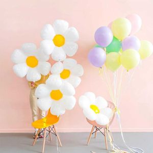 Dekoration 1 Stück/3 Stück weiße Gänseblümchen-Blumen-Folienballon-Pflanzen-Tier-Aluminiumfolien-Ballon-Hochzeits-Kind-Geburtstags-Dekoration-Baby-Dusche