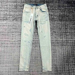 Designer Jeans Herren lila Hosen gerissene reguläre Tränen gewaschen altes langes Loch 30-382aucblfi