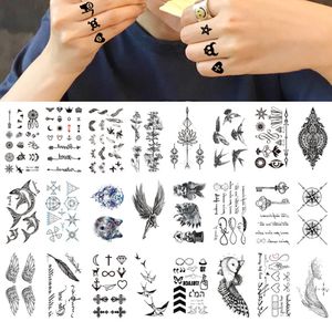 Temporäre Tattoos 100pcs Kleine wasserdichte temporäre Tattoo Finger Aufkleber Sternstern Herzschlüssel Alphabet Kreuz einfacher Frauen Handgelenk Kunst gefälschte Männer Tatoo 230811