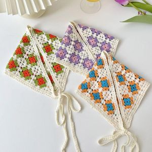 Pannband stickad blommor halsduk härlig virkning hår kerchief slips tillbaka blomma mönster elegant turban för flickor po props 230811