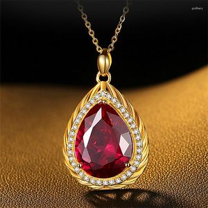 Pendant Necklaces Luxury Gold Plated Red Crystal Necklace Princess Bridal Wedding Banquet Jewelry Mom Grandmother Anniversary Gifts