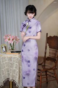 Этническая одежда Женская старинное длинное платье китайское национальное чингсам цветочное хлопковое льня
