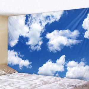 Tapestries Blue Sky and White Clouds Tapestry Natural Landscape Wall Hanging Background Cloth Home Living Room Decor Yoga Beach Mats R230812