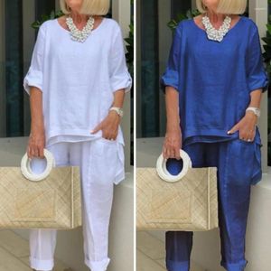 Pantaloni a due pezzi da donna Moda Donna Lungo O-Collo Comodo Top Casual Abiti larghi Pezzi Set Camicia leggera per