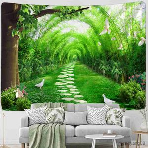 Gobeliny dżungla zielone drzewa lasu rośliny gobelin 3D Tropical Landscape Nature Sceneria Sceneria Wisząca domowa sypialnia dekoracje estetyczne r230812