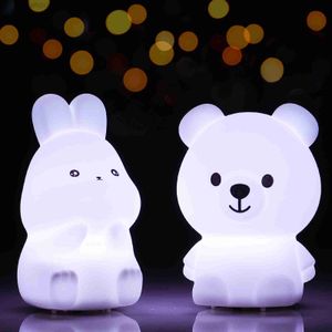 2023 New 1Pc Children Night Light Cute Rabbit And Bear Mini Silicone Bedroom Desktop Decor Colorful Battery Lamp Child Gift HKD230812