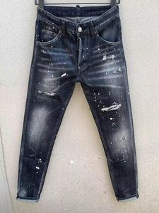 Jeans maschile 2023 buco inchiostro nero graffio pantaloni a matita di moda 118#