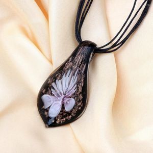 Pendant Necklaces 1Set 60MM Vintage Handmade Lamp Work Bead 3D Floral Pattern Water Droplet Shape Glass 45CM For Women's Necklace Gift