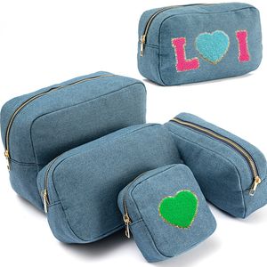 Borse cosmetiche custodie 4 dimensioni s m l xl borse per trucco in denim sacca da toilette uomini e donne stoccaggio scatola di bellezza da viaggio da viaggio per esterno wash cosmetic borse organizer 230811