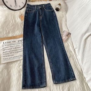 Frauen Jeans dünne Retro hohe Taille Weitbein Hosen Baggy Frauen weiblich Y2K Hosen Koreanische Feste Farbe Lose gerade gerade