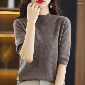Women's T Shirts Summer Women O-Neck Cashmere Wool Knitted Pullovers Short Sleeve Loose Jumper Knitwear Sweaters Solid Casual Tops