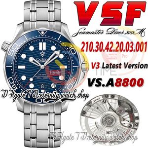 V3 Diver 300m Mens relógio Sv210.30.42.20.03.001 A8800 Cerâmica mecânica automática Boldana azul Dial textura Dial Antexidão Suplelet Supernity Relógios Eternity