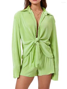 Women's Shorts CHQCDarlys 2 Piece Outfits For Women Lounge Sets Fashion Casual Long Sleeve Knot Font Shirt And Set Beachwear