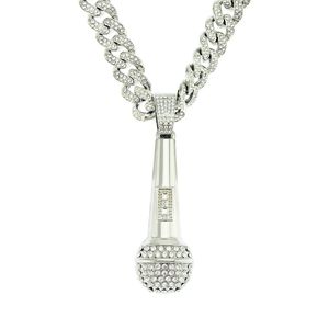 Hip Hop Men Rapper Diamond Pendant Necklace Shiny Microphone Pendant Micro-Inset Zircon Jewelry Night Club Accessory TREEATER COPERBONE Cuban Chain 1687