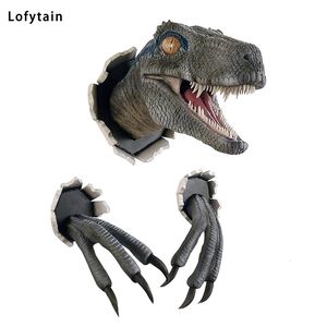 Dekoratif Nesneler Figürinler Lofytain 3D Dinozor Dekorasyon Velociraptor Set Duvar Karikatür Simülasyonu Dekoratif Prop Dragon Duvar Asma Heykel Props 230811