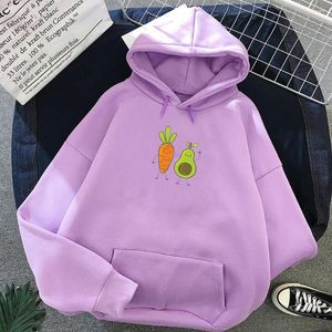 Women's Hoodies Kawaii Hoody Girl Carrot And Avocado Friends Cartoon Print Crop Sweatshirts Kpop Streetwear Harajuku Jacket Warm