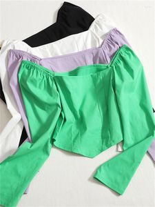 Blusas femininas yitimoky Blusa Mulheres francesas Ladies Tops outono 2023 Corsário de manga longa Top camisetas casuais Roupas de moda verde