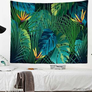 Tapestries Tropical Plant Leaves Tapestry Tropical Green Plant Turtle Leaf Wall Hängande hemväggsduk R230812