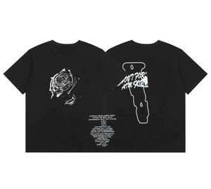 Summer Mens T-Shirts Pop Smoke Co Markalı Çiftler T-Shirts Siyah Gül Baskı Kısa Kollu Tişörtler Marka Tasarımcı Kadınlar ve Erkekler Büyük V Pamuk Tees Üst Külot