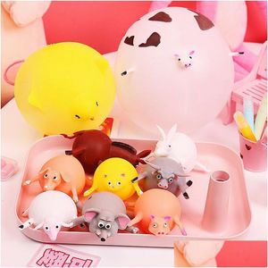 Dekompressionsleksak Creative Toys Soft Rubber uppblåsbar kyckling Hippo Pop -up Animal Blow Balloon Animals Stress Relief Squeeze Prank GI DH3GV