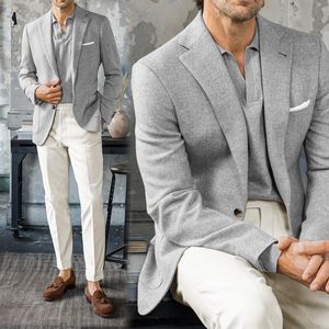 Simple Grey Men Suits For Wedding Notched Lapel Tuxedos Designer Groom Wear 2 Pcs Jacket With Pants Business Office Custom Made