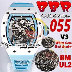 BBR V3 BBRF055 MENS Titta på RMUL2 Automatisk rörelse Vit keramiskt fodral Skeleton Dial Blue Inner Ring Blue Rubber Strap 2023 Super Edition Sport Eternity Watches