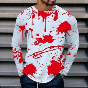 Herren T -Shirts Halloween Blut Drop -gedrucktes Hemd Langarm Crew Neck Dunkel