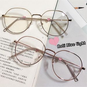 Sunglasses Fashion Round Frame Blue Light Blocking Glasses Cute Heart Alloy Metal Women Computer Eyes Protection Spectacles