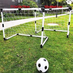 Balls 2In1 Mini Football Soccer Ball Goal Folding Post Net Pump Kids Sport Indoor Outdoor Games Toys Sports Training Equipment 230811