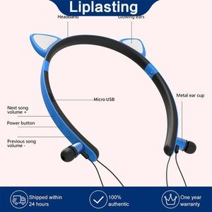 Mobiltelefon hörlurar lång arbetstid lysande headset kattörat 120 mAh trådlösa hörlurar magnetiska hörlurar TWS öronsnäckar hängande hals 230812