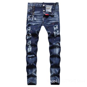 Mens Jeans Erkekler Mavi Skinny denim delikleri İtalyan tarzı streç pantolon yüksek kaliteli erkek ince fit pantolon boyutu 42 230811