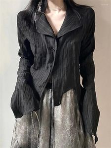 女性用ブラウスヴィンテージゴシックブラックシャツ2023 Y2Kレトロダーク美学ブラウス女性不規則なデザイナー服EMO ALT GRUNGE TOPS