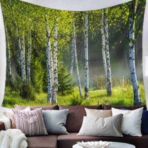 Tapissries Spring Landscape With Green Birch Trees Tapestry Wall Hanging Home Decor Bedroom Wall Decoration Tapestry Dorm Tapelestries R230812