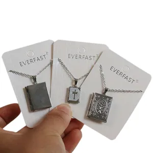 Everfast 10 Stück große, kleine, buchförmige Medaillon-Halskette aus Edelstahl mit quadratischem Fotorahmen, Charm-Halsketten für Damen und Herren, Familien-Gedenkschmuck SN071