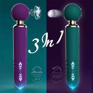 Vibrators Rechargeable Thrusting Powerful Av Magic Wand 3in1 Beating Clitoris G Spot Stimulator Sex Toys Clit Sucker For Women 230811