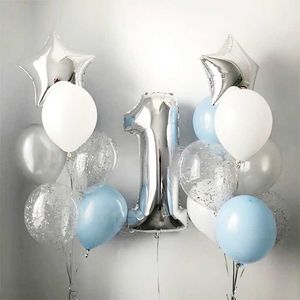 Decoration 1st Years Old Happy Birthday Number Foil Balloons Boy Decoration Kids Silver Blue Supplies