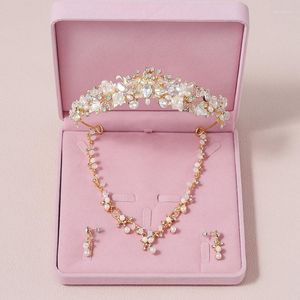 Halskette Ohrringe Set Itacazzo Bridal Headwear Crown Gold-Farben Frauen klassische Hochzeit Vier-Stück-Tiaras