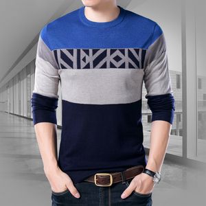 Mens Sweaters BROWON Autumn Striped Men Long Sleeved O Neck Color Black Casual Base Undershirt Midlife Clothing 230811